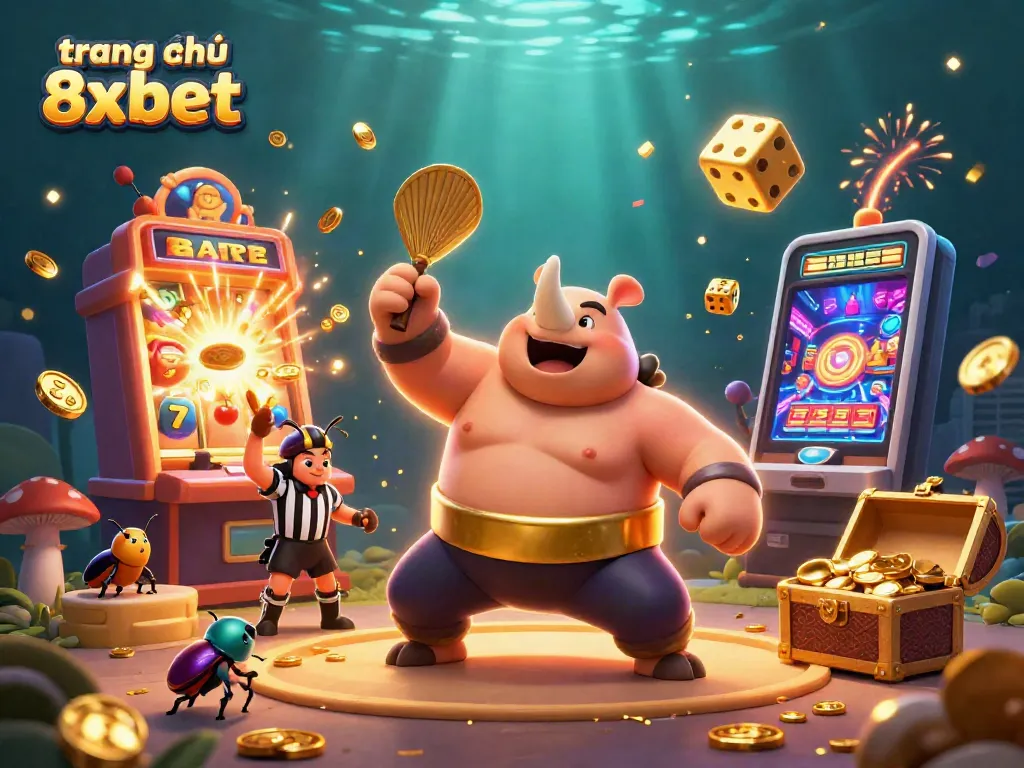 Experience the vibrant excitement of trang chủ 8xbet with a joyful casino-themed scene featuring dynamic characters and gambling elements.