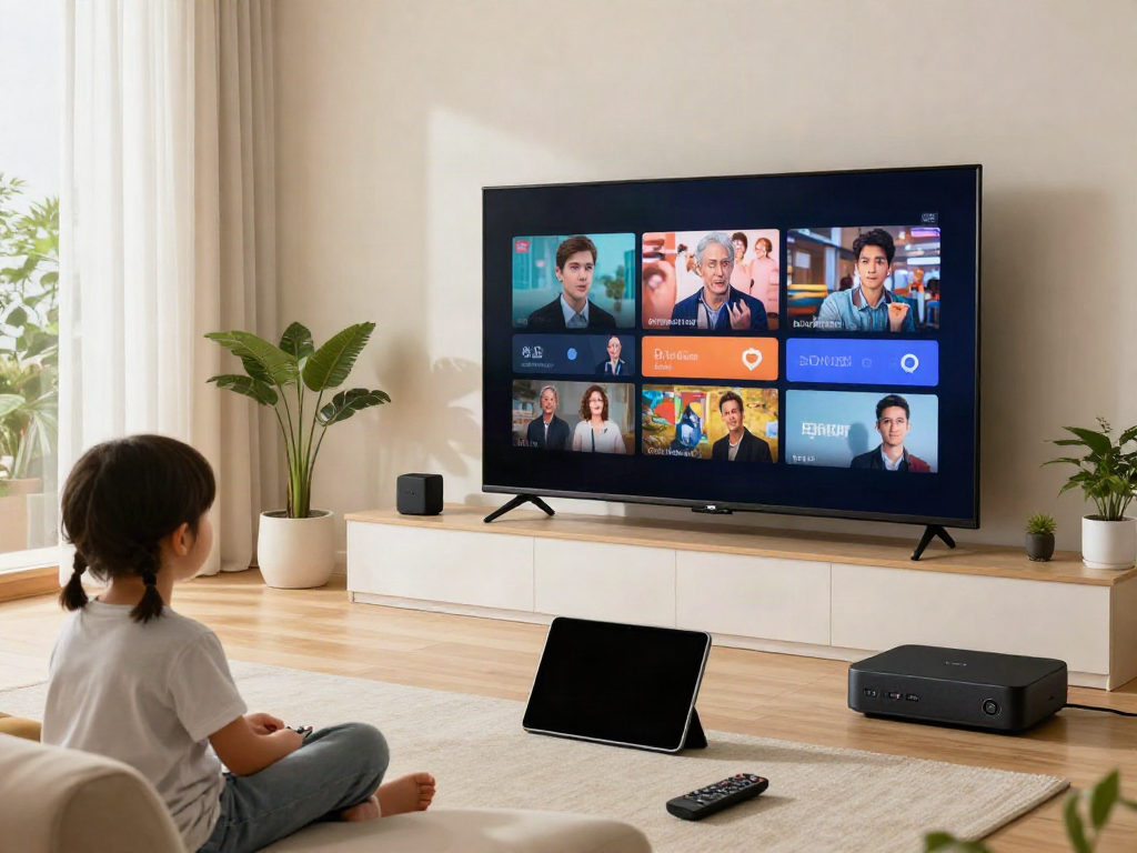 Family enjoying IPTV italia programs in a cozy living room with multiple devices.