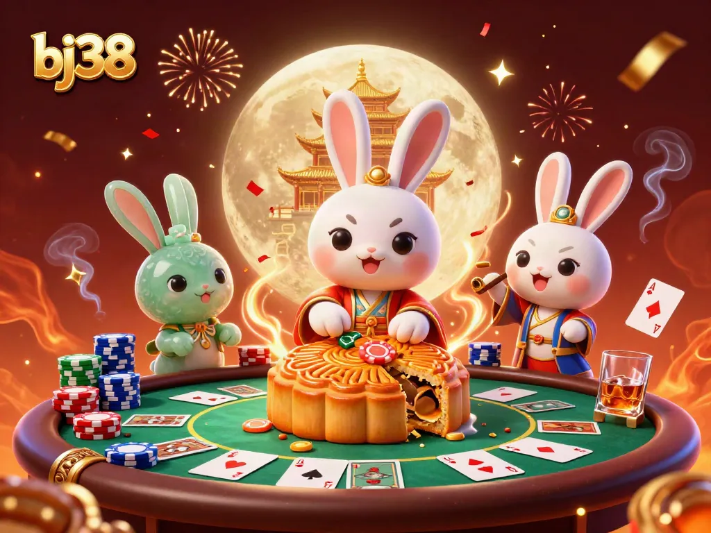 Experience excitement with bj38 as a moon rabbit celebrates poker victories on the lunar landscape.
