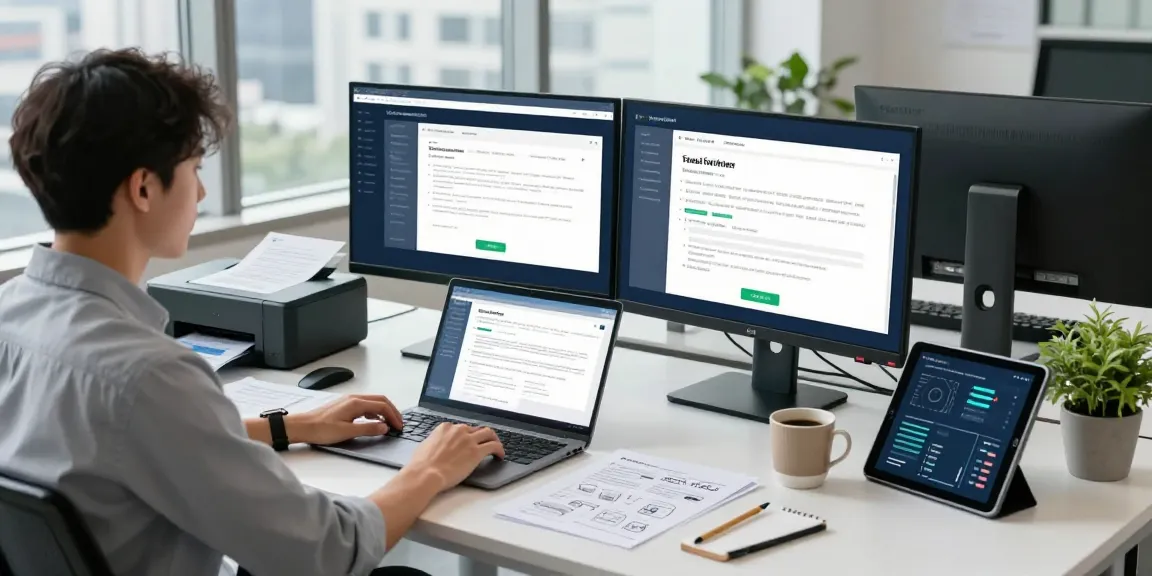 Analyzing document fraud detection processes in a modern office setting with advanced software.